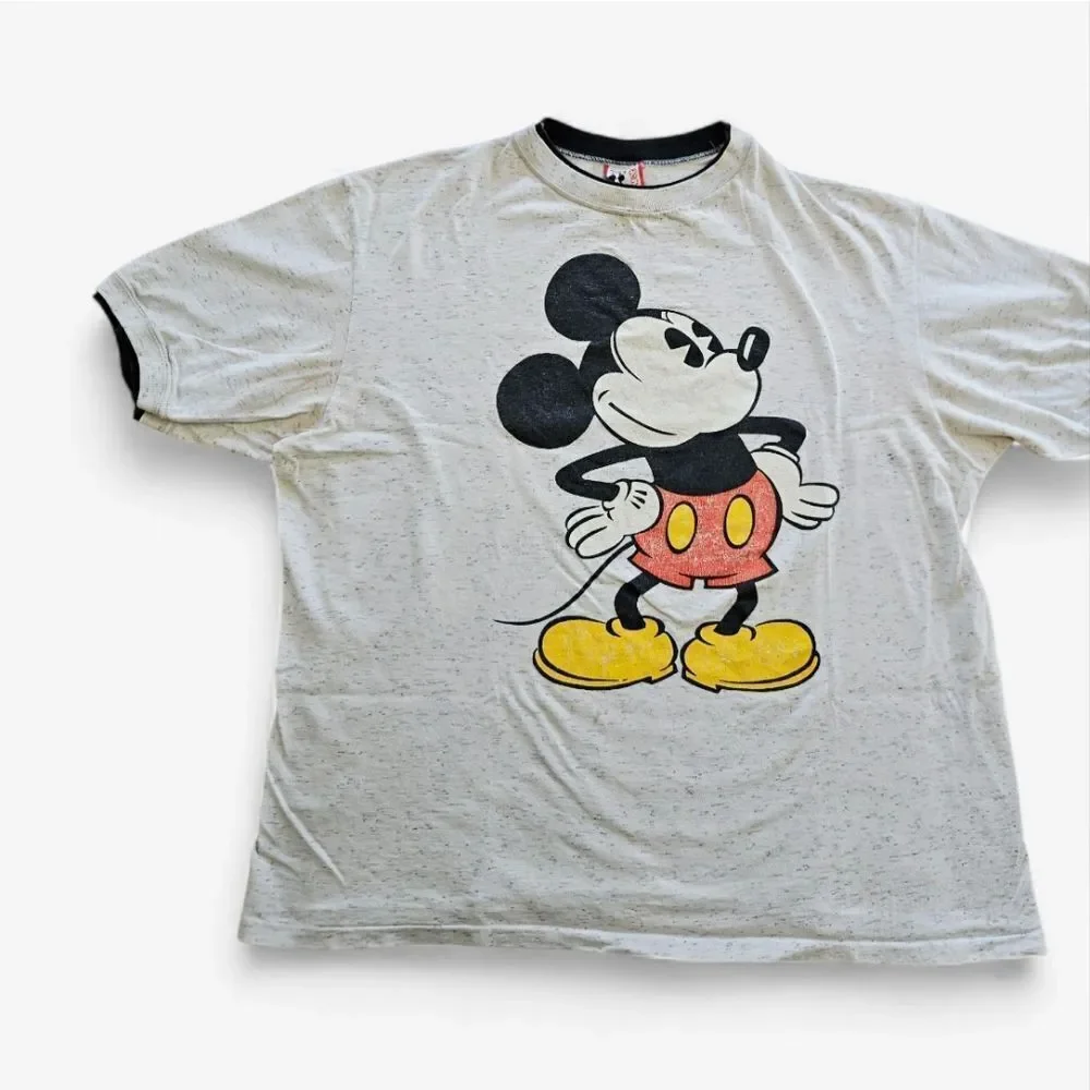 Vintage Disney Mickey Mouse Classic Short Sleeve Ringer Graphic Tee T-Shirt OS